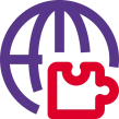 Icon showing global reach with multilingual and multi-currency support